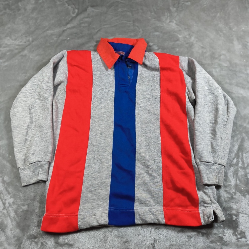 Vintage Sporting Club Rugby Shirt Mens Small Gray Red Blue Striped Collared